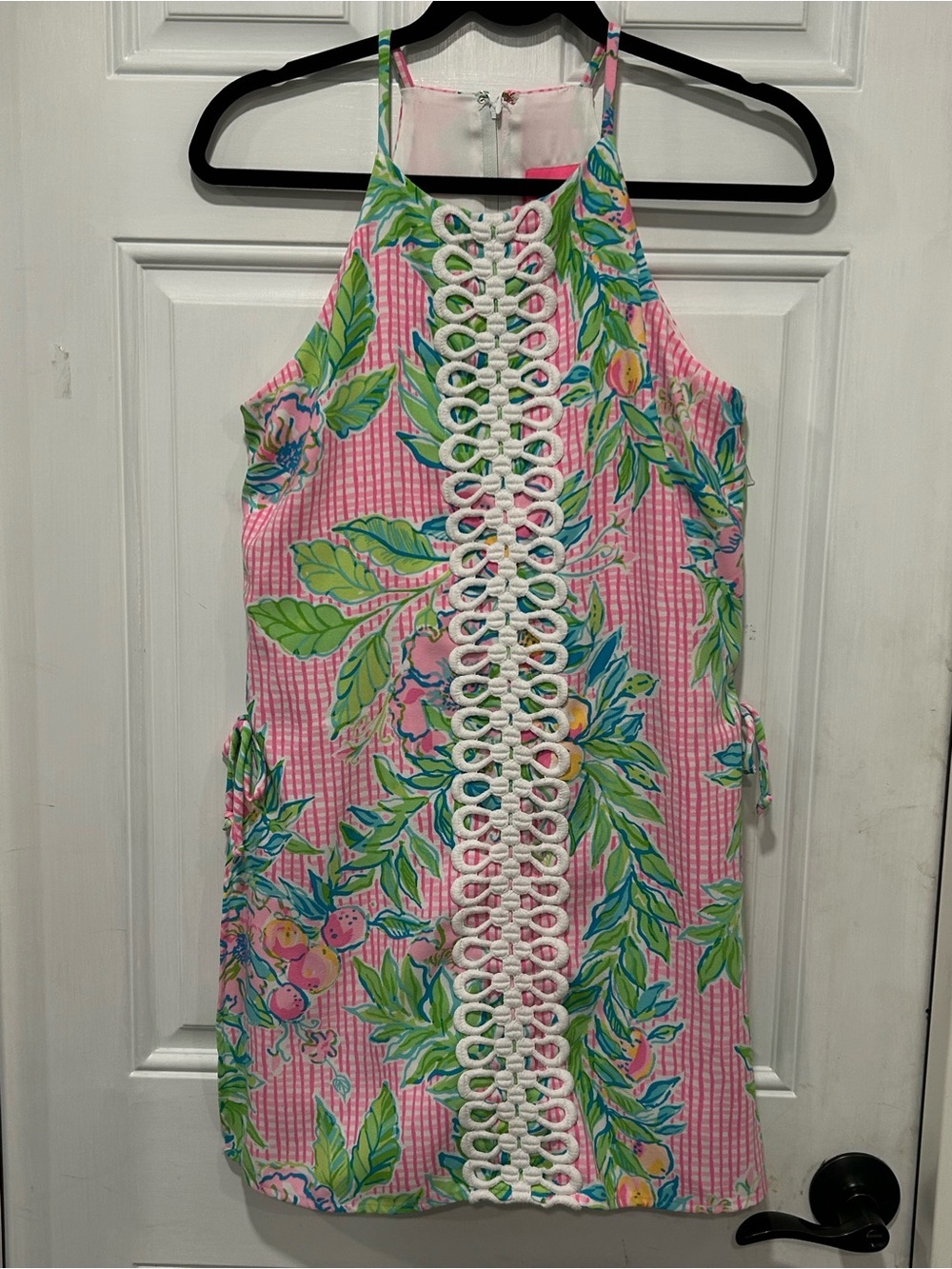Lilly Pulitzer Dont Stop Beleafing Skirted Romper Pink Gingham Halter Skort Sz 4